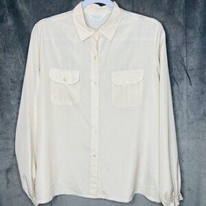 Vintage‎ Alicia Blouse Long Sleeve Button Up Sheer Roll Tab Front Pocket Sz 14